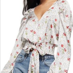 Top Shop Floral Dot Tie Front Satin Blouse